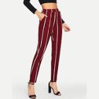 Romwe Elastic Waist Pinstripe Cigarette Pants