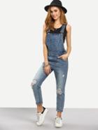 Romwe Ripped Stone Wash Denim Overall Jeans