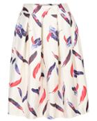 Romwe Leaves Print Pleated Midi Beige Skirt