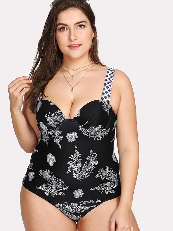 Romwe Paisley Print Swimsuit