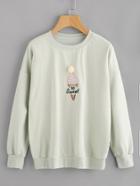 Romwe Letter Embroidered Pom Pom Ice Cream Sweatshirt