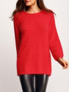 Romwe Crew Neck Hollow Back Loose Red Sweater