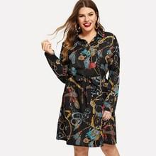 Romwe Plus Chain Print Shirt Dress