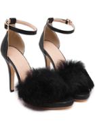 Romwe Black Peep-toe Faux Fur High Stiletto Heel Sandals