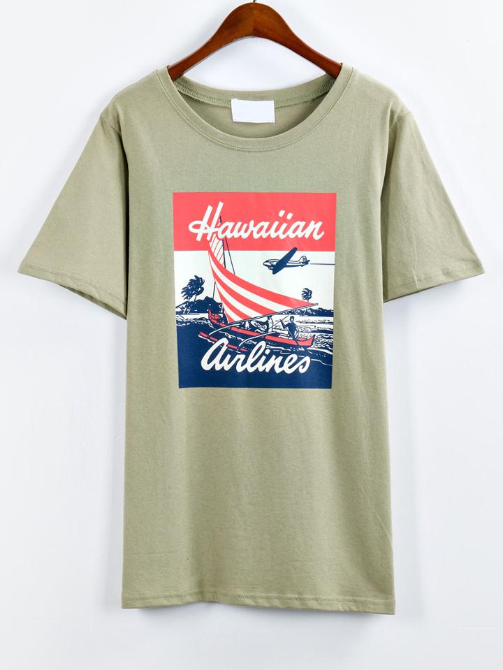 Romwe Green Graphic Print T-shirt