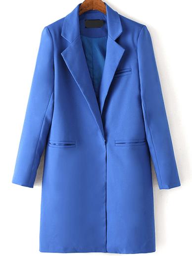 Romwe Notch Lapel Single Button Blue Blazer