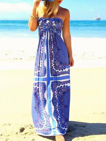 Romwe Strapless Flower Print Shift Dress