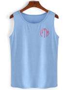 Romwe Blue Embroidered Tank Top