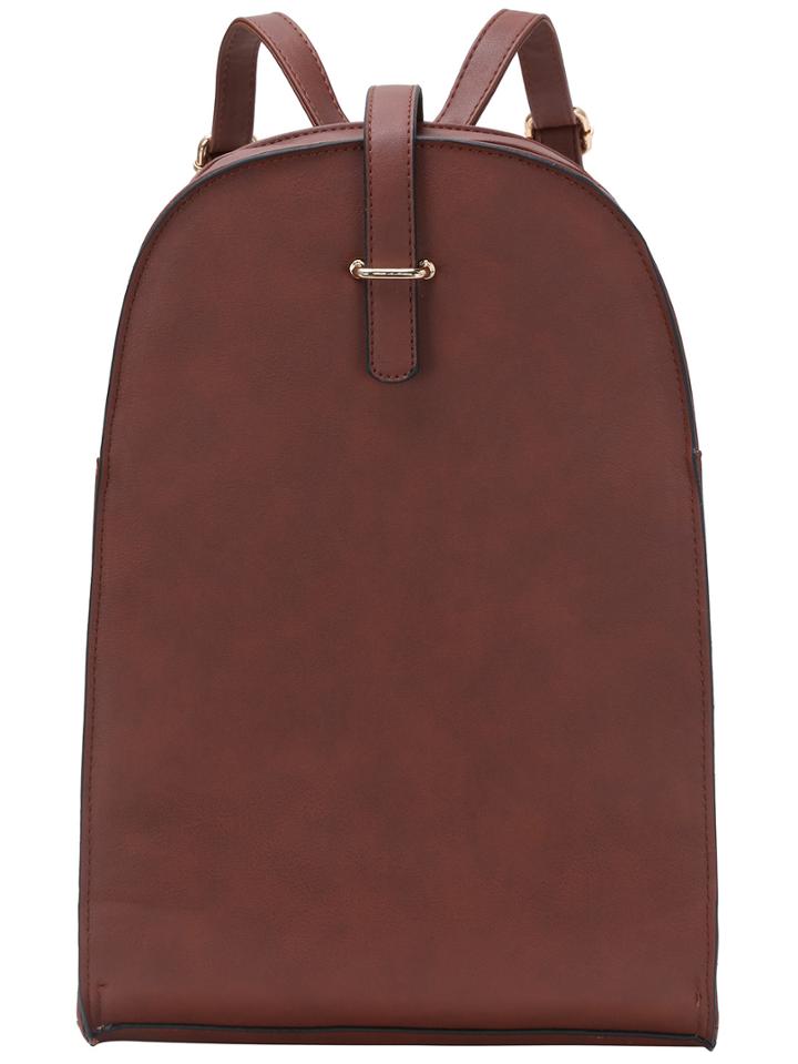 Romwe Brown Zipper Pu Backpacks