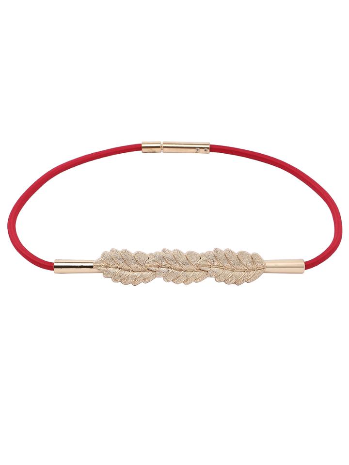 Romwe Red Metallic Leaves Shape Sequin Minimalist Thin Belts