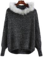 Romwe Hooded Faux Fur Black Coat With Zipper