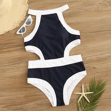 Romwe Two Tone Cut Out One Piece Swimsuit