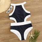 Romwe Two Tone Cut Out One Piece Swimsuit