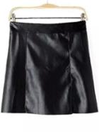 Romwe Black Zipper Back Pu Skirt