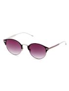 Romwe Purple Lenses Striped Metal Frame Round Sunglasses