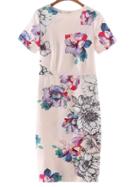 Romwe Multicolor Short Sleeve Split Back Floral Print Dress