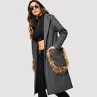 Romwe Contrast Faux Fur Tweed Coat