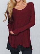 Romwe Long Sleeve Contrast Lace Sweater