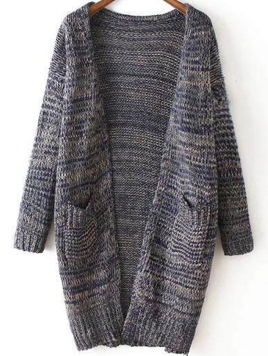 Romwe Long Sleeve Pockets Loose Blue Coat