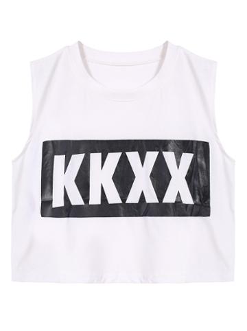 Romwe Kkxx Print Crop White Vest