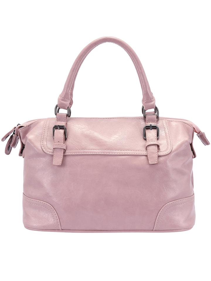 Romwe Pink Buckle Pu Tote Bag