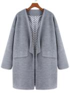 Romwe Long Sleeve Open Front Pockets Woolen Coat