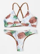 Romwe Pineapple Print Cross Back Bikini Set
