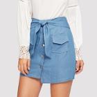 Romwe Button Front Knot Skirt