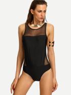 Romwe Black Mesh Insert Cutout One-piece Swimwear