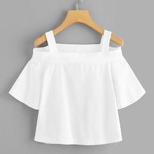 Romwe Cold Shoulder Fluted Sleeve Tee