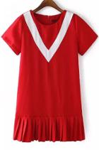 Romwe Short Sleeve Peplum Hem Red Dress