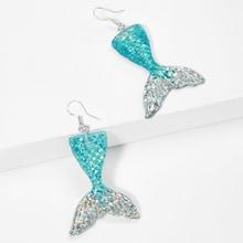 Romwe Fishtail Shaped Glitter Drop Earrings