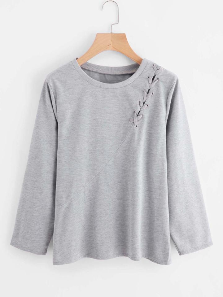 Romwe Eyelet Lace Up Detail Sweatshirt