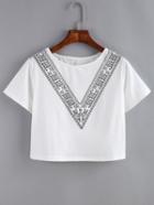 Romwe Vintage Print Crop White T-shirt