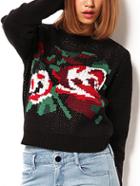 Romwe Abstract Rose Pattern Red Sweater