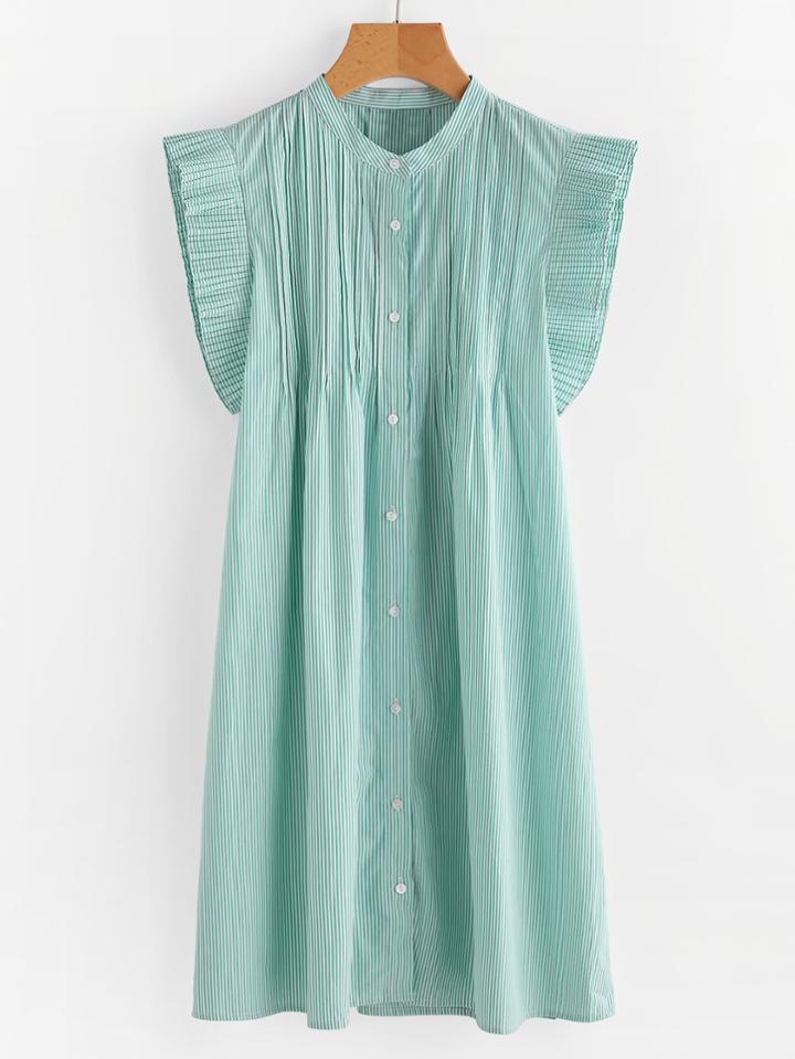 Romwe Vertical Striped Frill Trim Shirt Dress