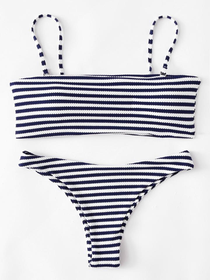 Romwe Striped Bikini Set