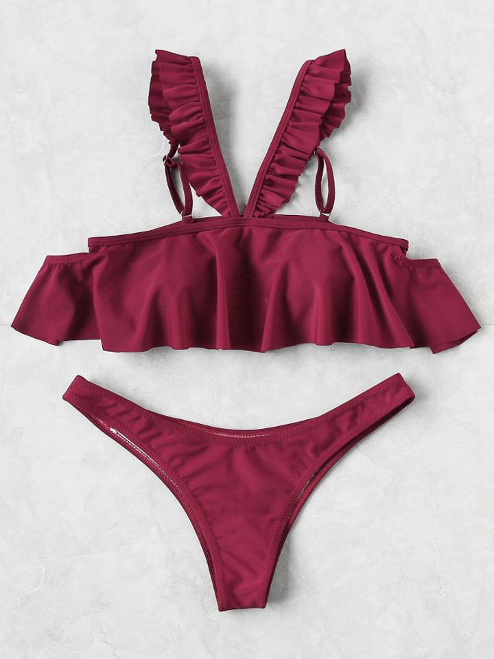 Romwe Frill Strap Flounce Bikini Set
