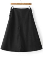 Romwe Dark Grey Button Detail A Line Skirt