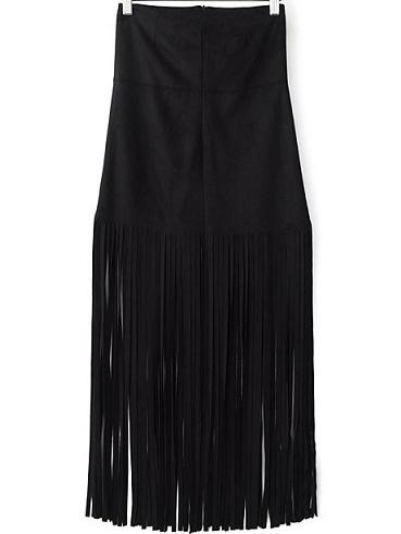 Romwe Black High Waist Fringe Bodycon Midi Skirt