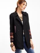 Romwe Black Double Breasted Coat With Embroidered Tape Detail
