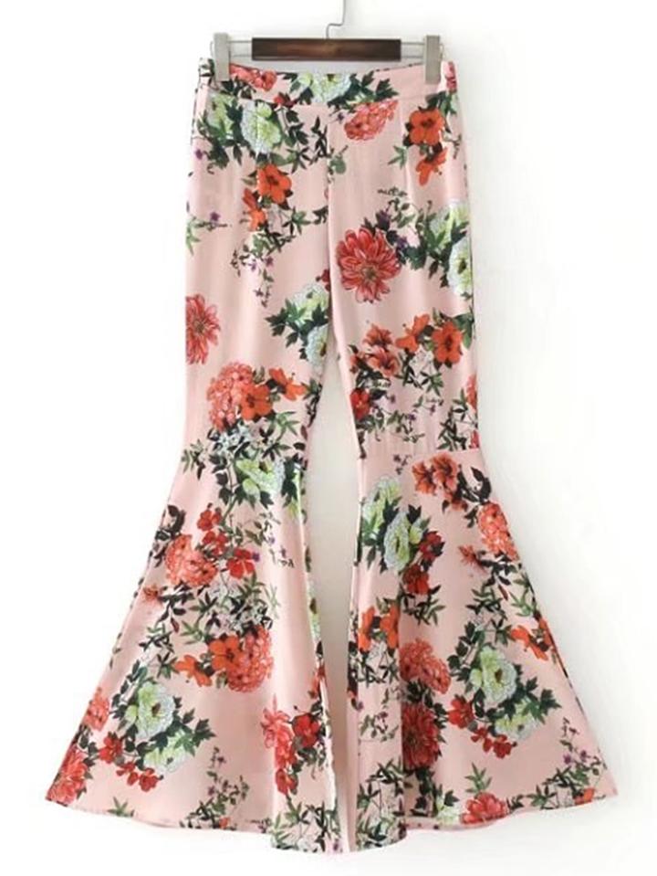 Romwe Floral Print Flare Pants