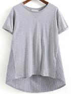 Romwe Dip Hem Vertical Striped T-shirt