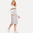 Romwe Rainbow Stripe Contrast Kangaroo Pocket Overall Dress