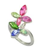 Romwe Beautiful Colorful Rhinestone Flower Rings