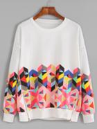 Romwe White Geo Print Drop Shoulder Zips Side Sweatshirt