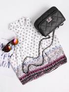 Romwe Printed Zip Up Back Top