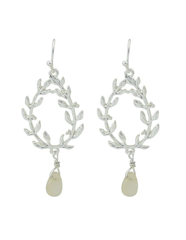 Romwe Aulic Style Silver Plated Imitation Crystal Hanging Leaf Daily Wear Earrings
