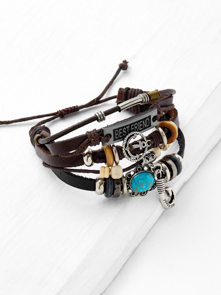 Romwe Anchor Detail Layered Adjustable Bracelet