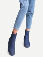 Romwe Blue Denim Chunky Heel Short Boots